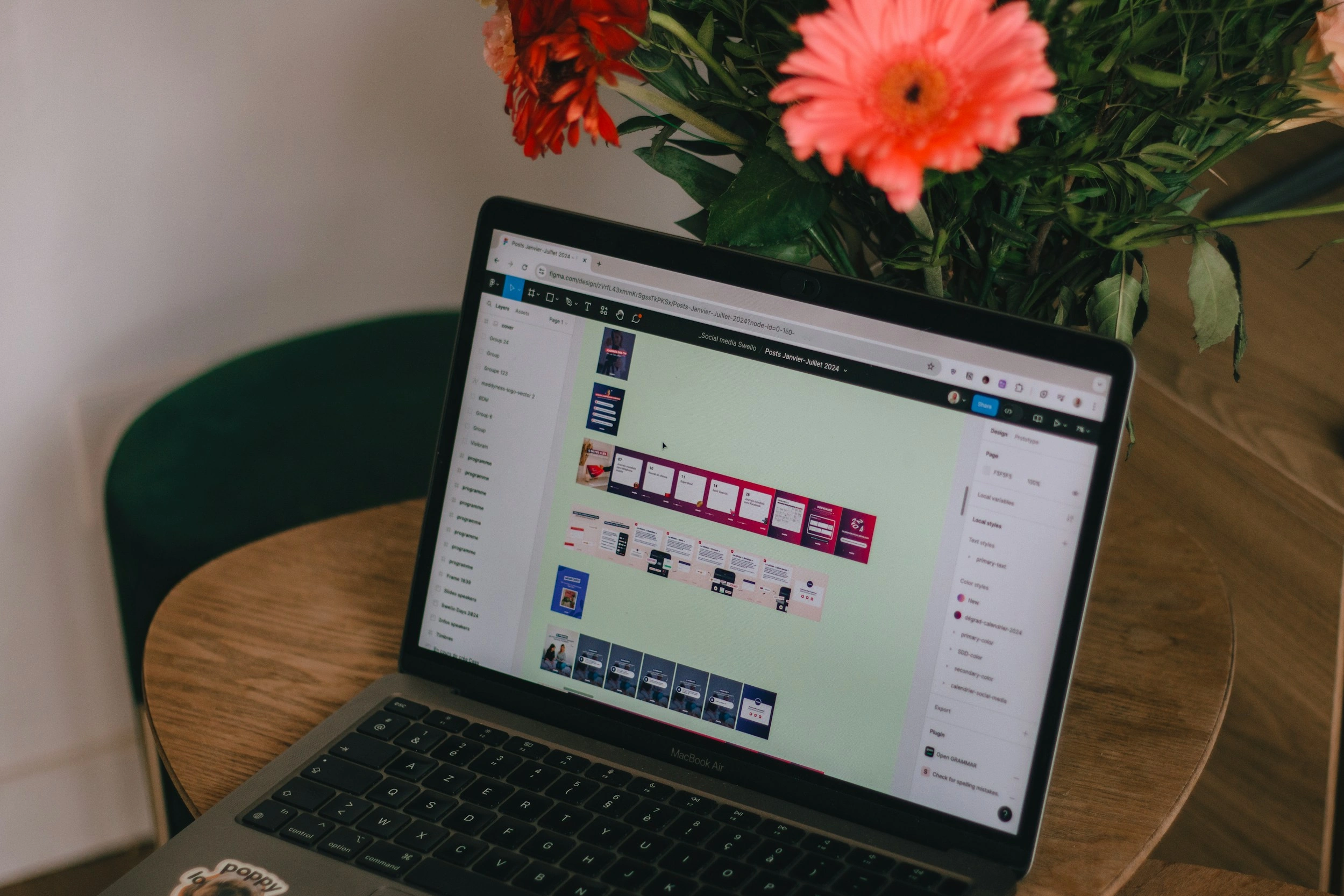 Design stage: interface work in graphics software on a laptop